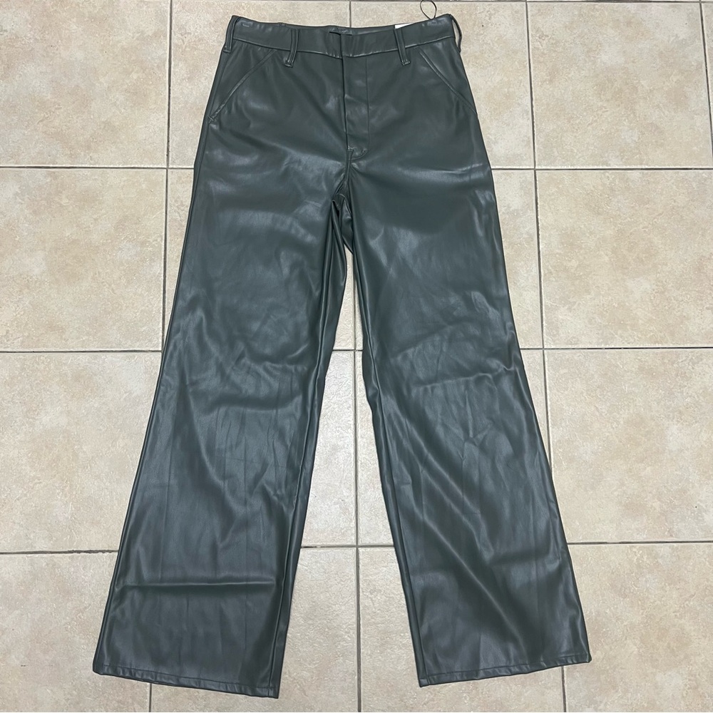 Mother Faux Leather Women’s High Rise Pleated Wide Leg Pants Gray Size 29